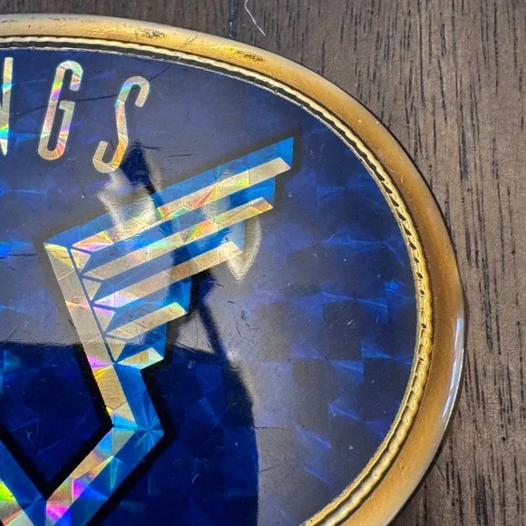 Vintage 1977 Wings Belt Buckle Pacifica Mfg L.A. Cal Silver Tone Blue